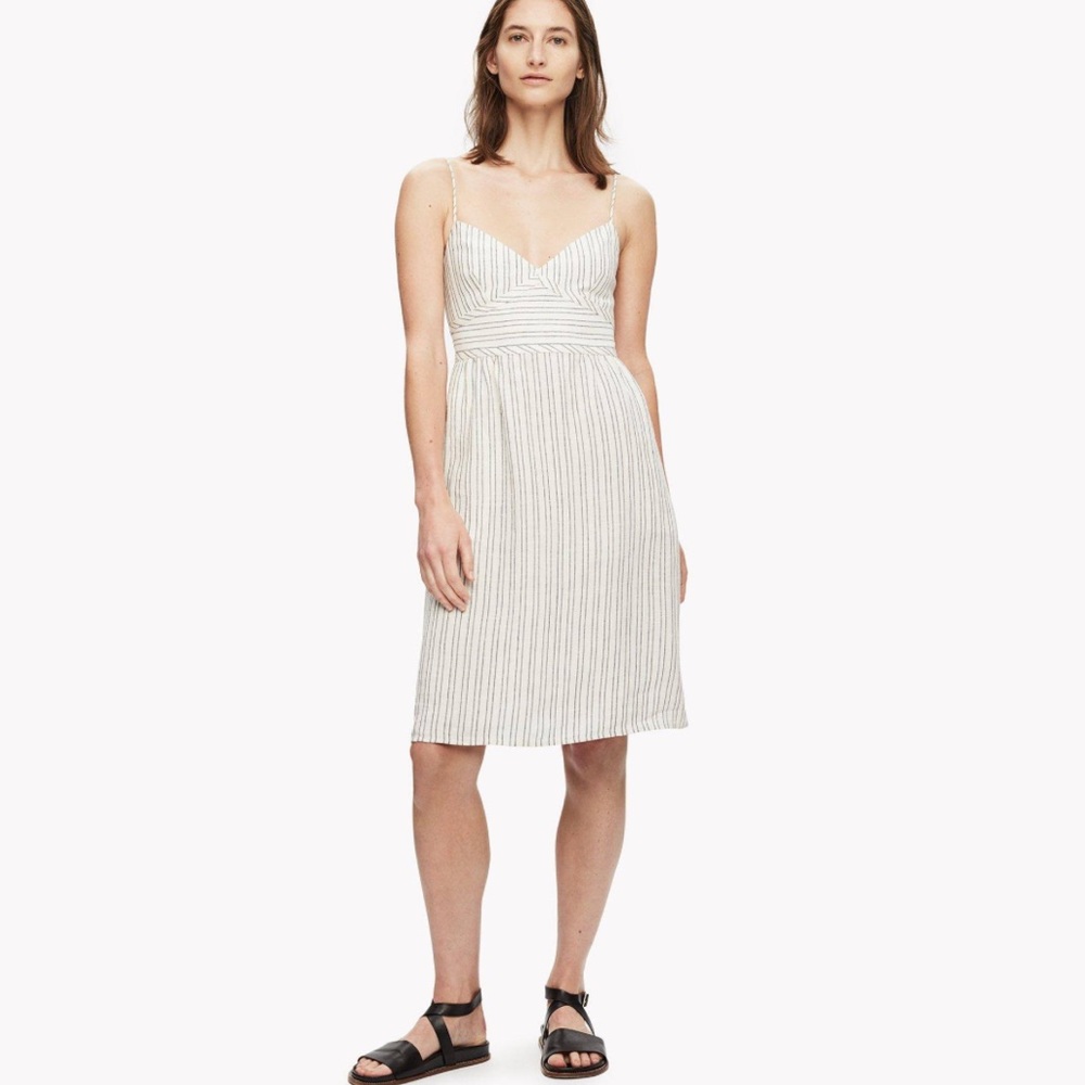 Theory Mini Malaena B 100% linen ticking stripe corset top dress w/ pockets 10 - Picture 3 of 12